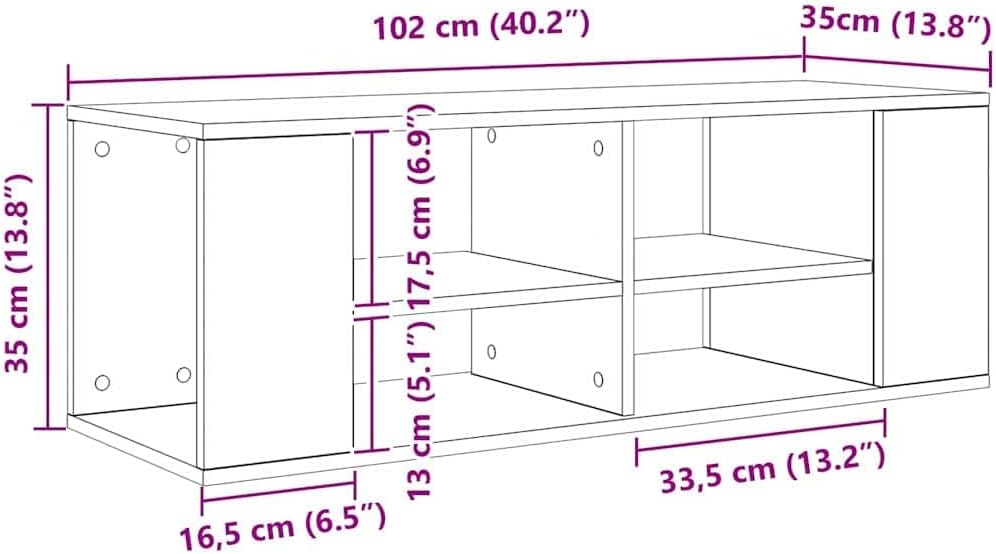 vidaXL Wand-TV-Schrank aus altem Holz in Braun, 102 x 35 cm, stylisches modernes Design, grosszügige
