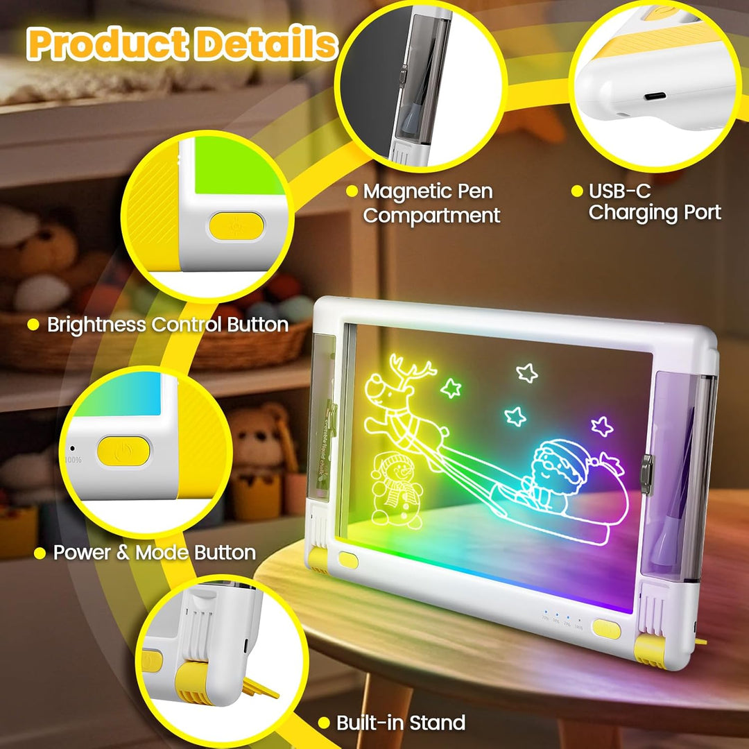 LED-Zeichentafel Wiederaufladbare,15 Zoll Zeichenbrett & Memoboard 9 Farben Lichteffekte Neon Kunst