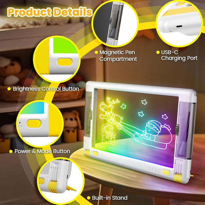 LED-Zeichentafel Wiederaufladbare,15 Zoll Zeichenbrett & Memoboard 9 Farben Lichteffekte Neon Kunst