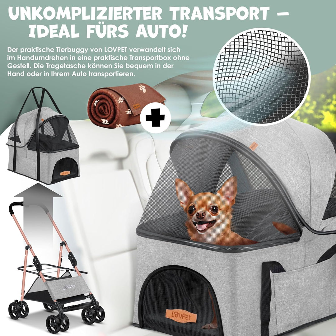 LOVPET® Hundewagen 2in1 Hundebuggy Hundebox Transporttasche Faltbar klappbar bis 20kg Haustiere Bugg