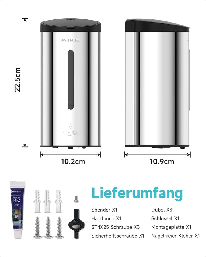 AIKE AK1205 Seifenspender Automatisch Wandbefestigung, 700ml Kommerzieller Automatischer Flüssigseif