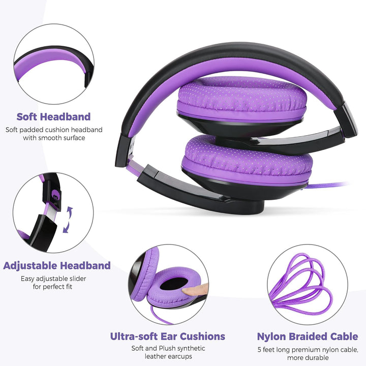 RockPapa Comfort Kinder Kopfhörer für Schule Jungen, Kopfhörer Kinder mit Kabel, Einstellbar, Stereo