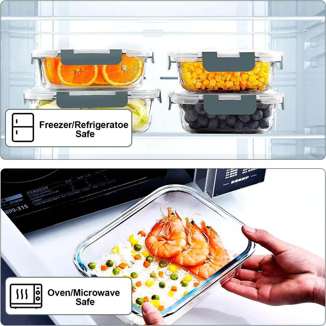 VERONES 10 Stück Glas Crisper Set, luftdichte Glas-Lunchbehälter, Abgedichtete & stapelbare Glasbehä