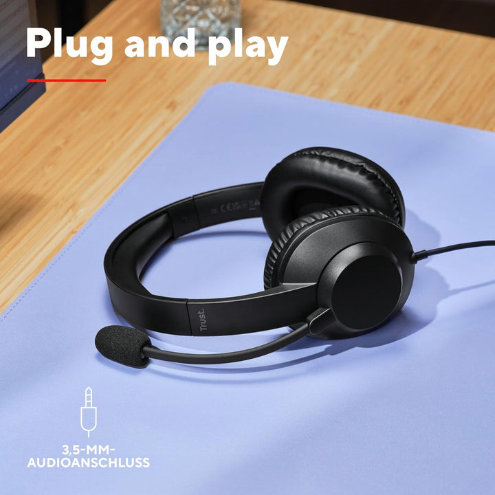 Trust Ayda Max PC Headset mit Mikrofon Over-Ear 3.5mm, Kopfhörer mit Kabel 1,80 m, Verstellbarer Kop