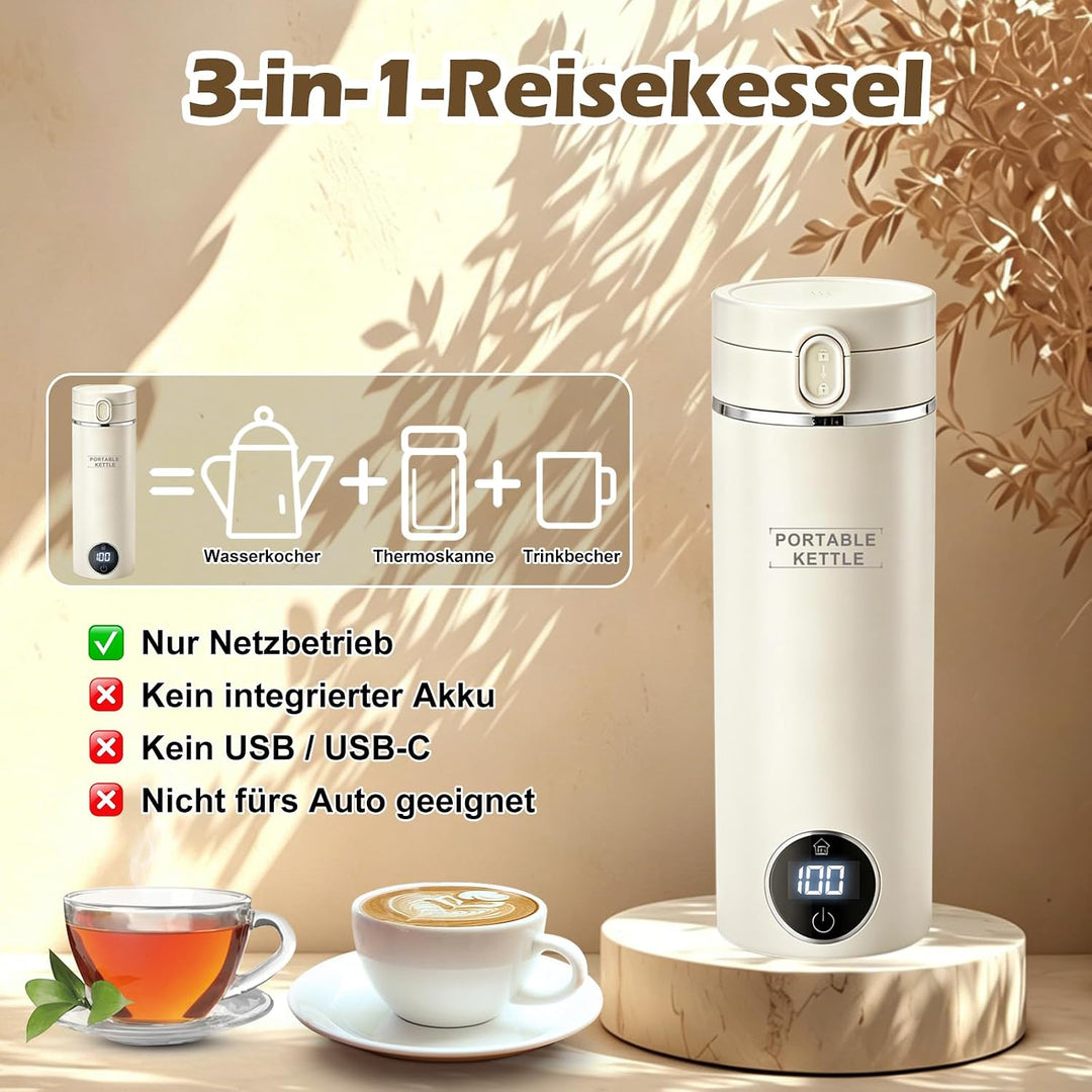 Reise Elektrisch Wasserkocher mit Temperatureinstellung, 500ML Flaschenwärmer Baby Unterwegs Mini Wa