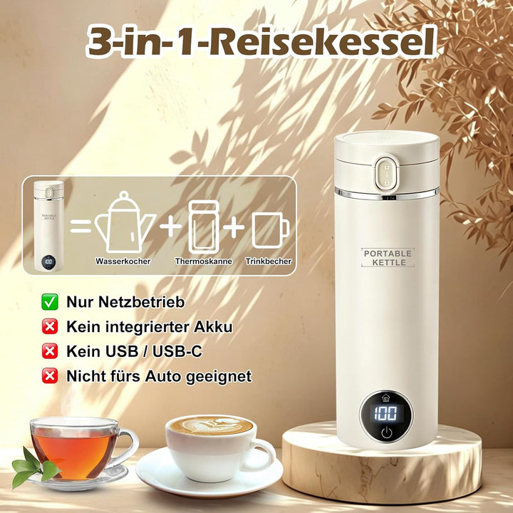 Reise Elektrisch Wasserkocher mit Temperatureinstellung, 500ML Flaschenwärmer Baby Unterwegs Mini Wa