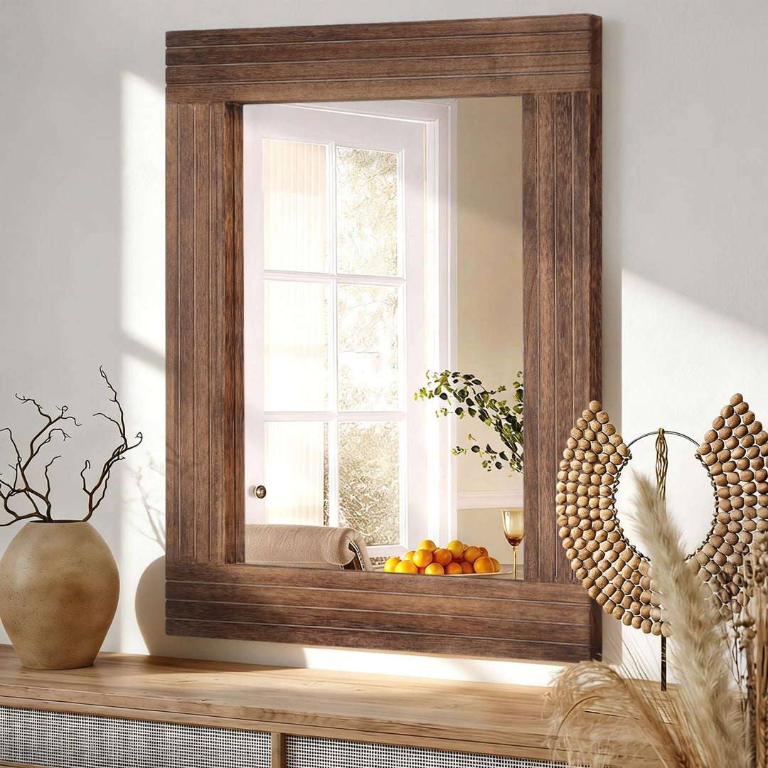 Spiegel aus Holz, rechteckig, gerahmt, rustikal, Vintage, Dekoration, Farmhouse, Spiegel, Schlafzimm