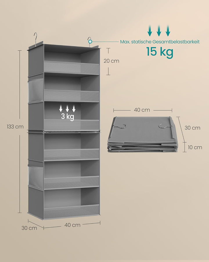 SONGMICS Hängeorganizer 2er Set, Schrank-Organizer, Hängeregal aufteilbar, Hängeaufbewahrung, faltba