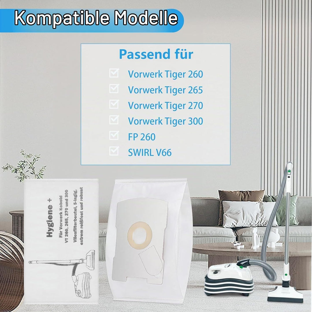 12 Staubsaugerbeutel für Vorwerk Kobold FP 300 VT 260 265 270 und 300, Vorwerk Tiger VT 260 Beutel k