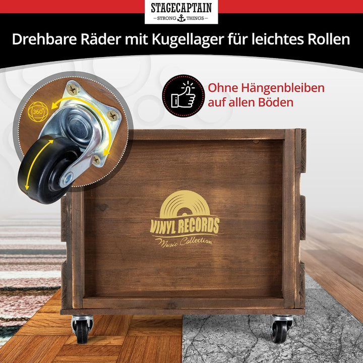Stagecaptain SPKB-100 BN Bambus Schallplattenkiste “Emil” 3x Set - Aufbewahrungsbox für bis zu 100 L