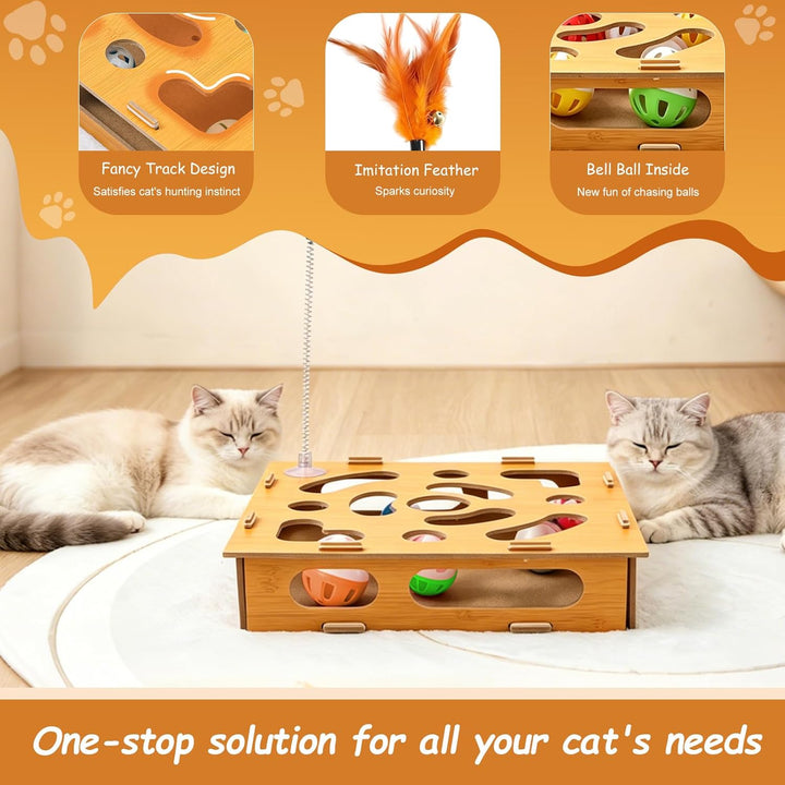 7 Stück Interaktives katzenspielzeug, Katzen Kratzpuzzle Beschäftigungsbox, mit Glockenbällen, Kratz