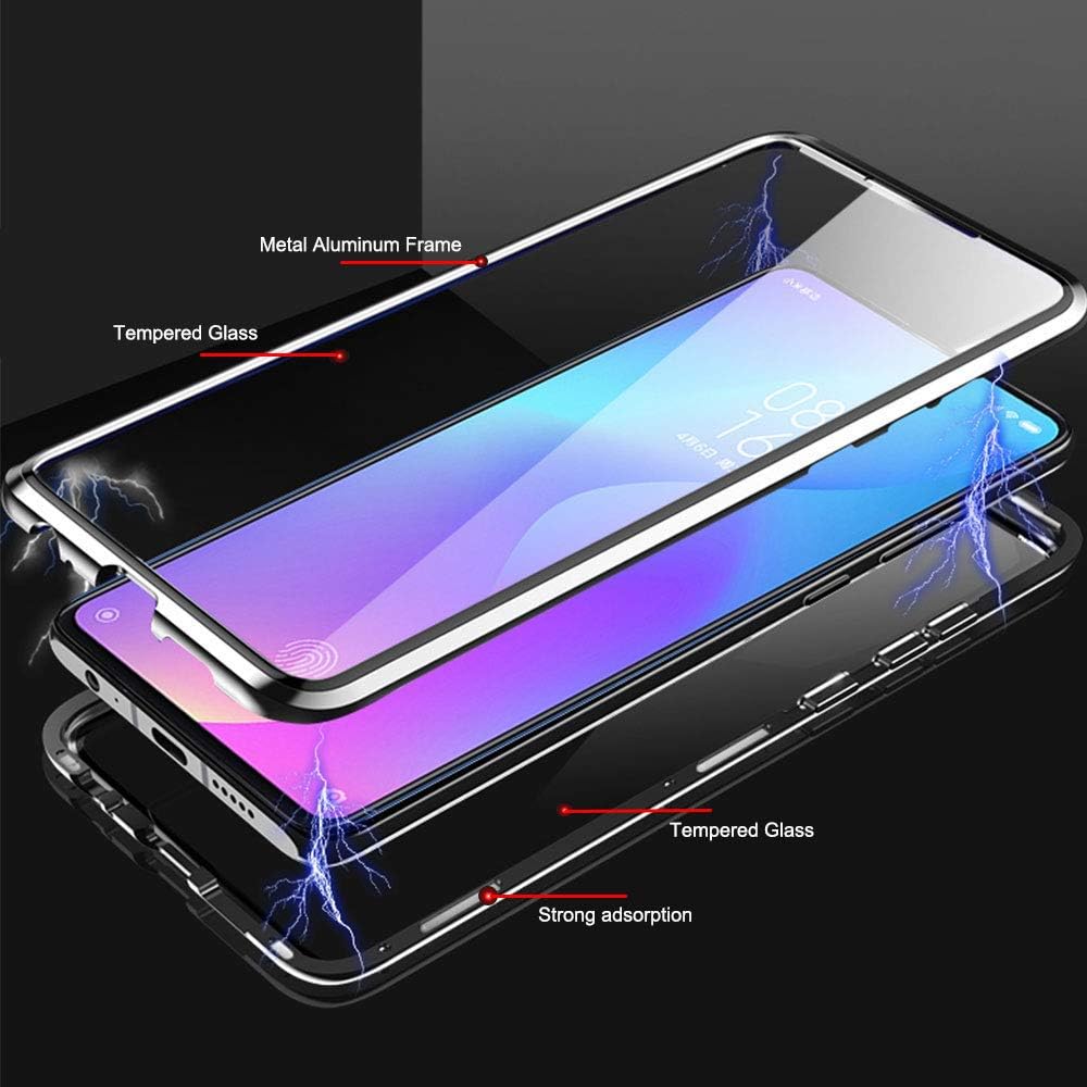 Hülle für Samsung Galaxy S22 5G, Magnetische Hartglas Hülle mit Vorderseite und Rückseite, Metallrah