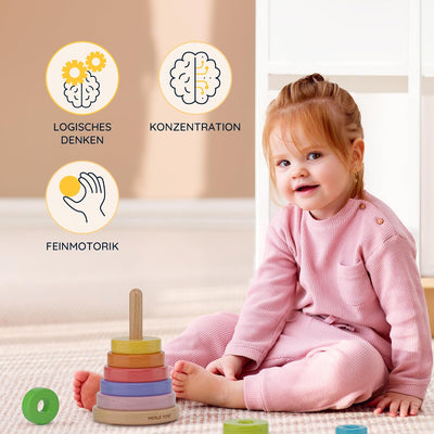 Merle Toys® Stapelturm Baby Holz - 100% FSC-zertifiziertes Holzspielzeug, Montessori Spielzeug, Stap