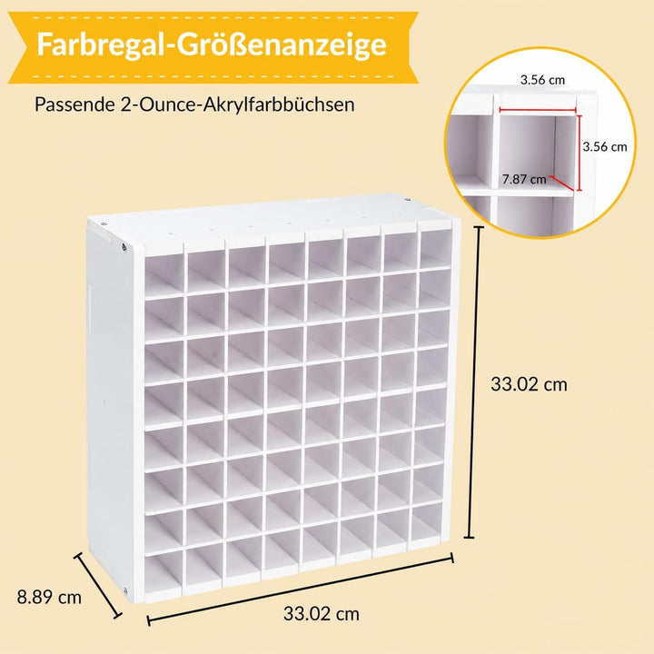 Krafetto Farbflaschen-Organizer mit 64 Fächern für 59-ml-/2-oz-Bastelfarben, Farbenregal aus PVC für