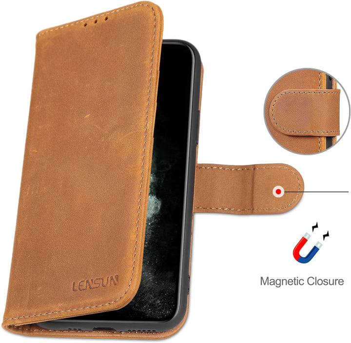 LENSUN Echtleder Hülle für iPhone 11 Pro, Handyhülle [Echtes Leder][Magnetverschluss][RFID Schutz] H