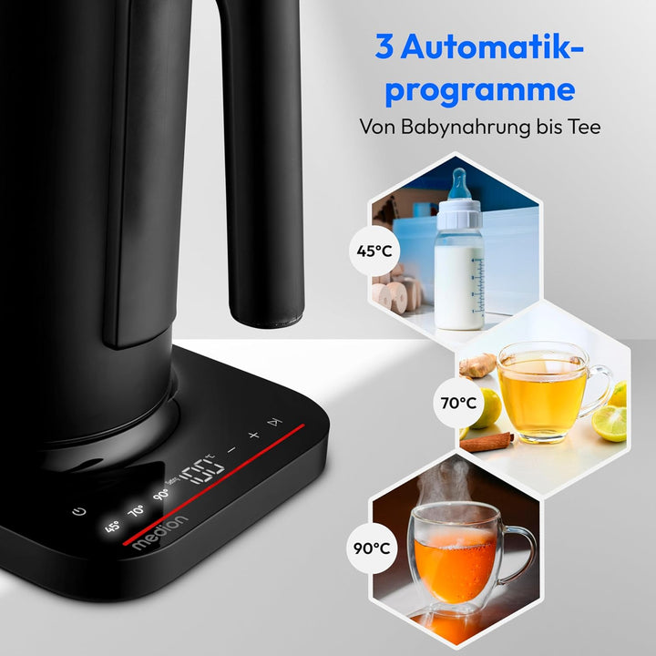 MEDION LIFE Digitaler Wasserkocher MD12106, 2.200 Watt Leistung, 1,5 Liter Kapazität, LED-Display, L