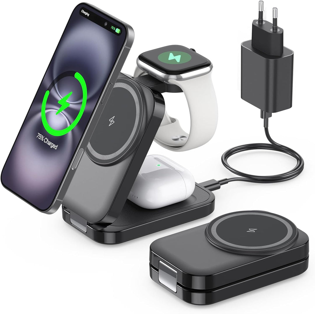 Ladestation kompatibel mit Apple Watch und iPhone,Super Tragbar Magsafe Ladegerät für iPhone 16 15 1