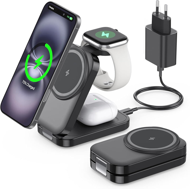 Ladestation kompatibel mit Apple Watch und iPhone,Super Tragbar Magsafe Ladegerät für iPhone 16 15 1