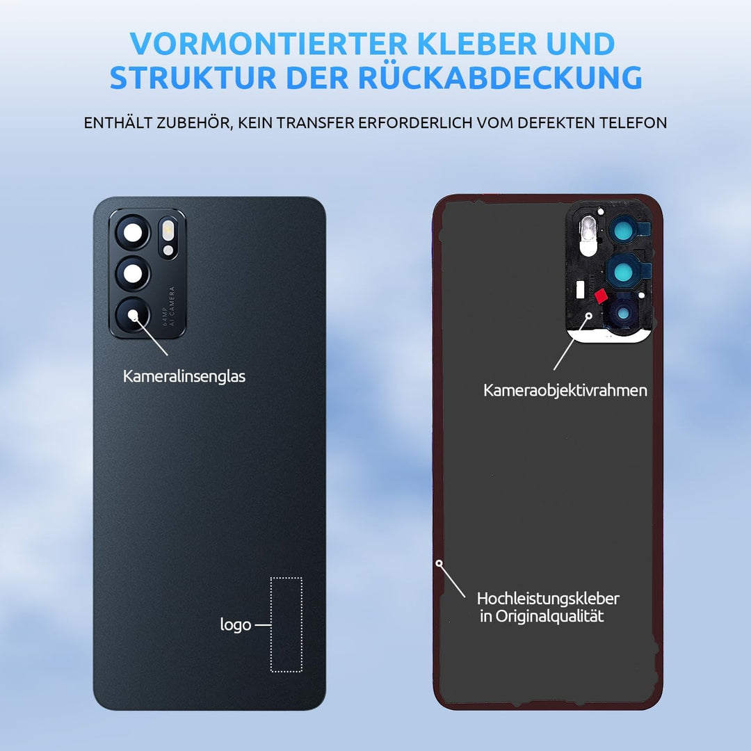 Eonpam Akkudeckel für Oppo Reno6 5G Rückseite Glas Original Backcover Back Glas Ersatz Reparatur Set