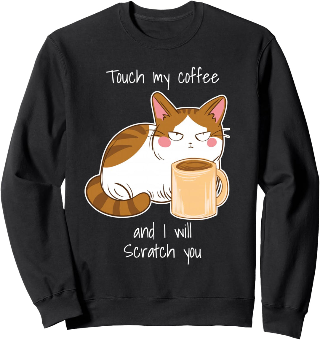 Niedliche wütende Katze Kaffee Montag Koffein Sweatshirt