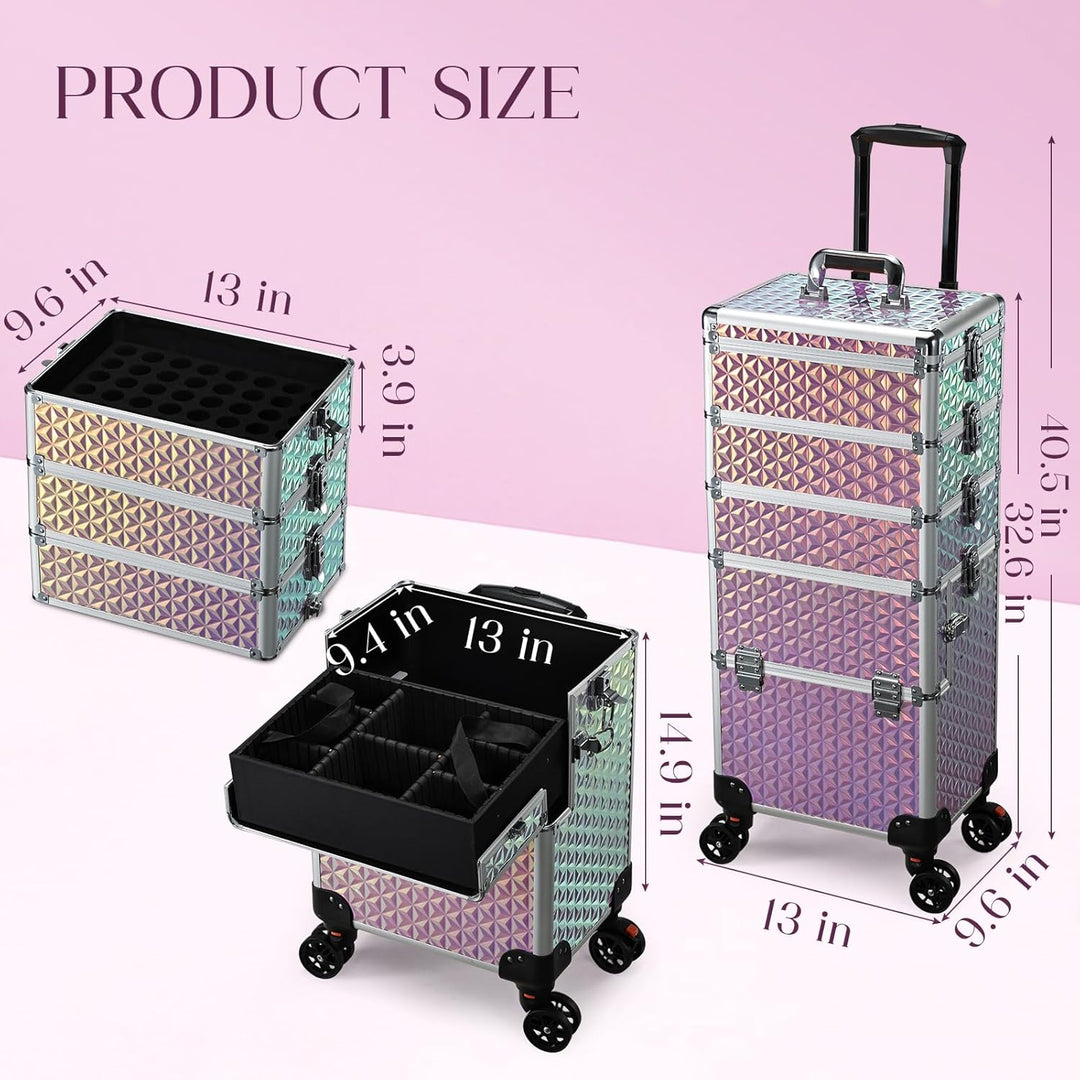 Kosmetik Trolley 5 in 1 Kosmetikkoffer Trolley Make up Koffer Gross Friseurkoffer mit Rollen Schmink
