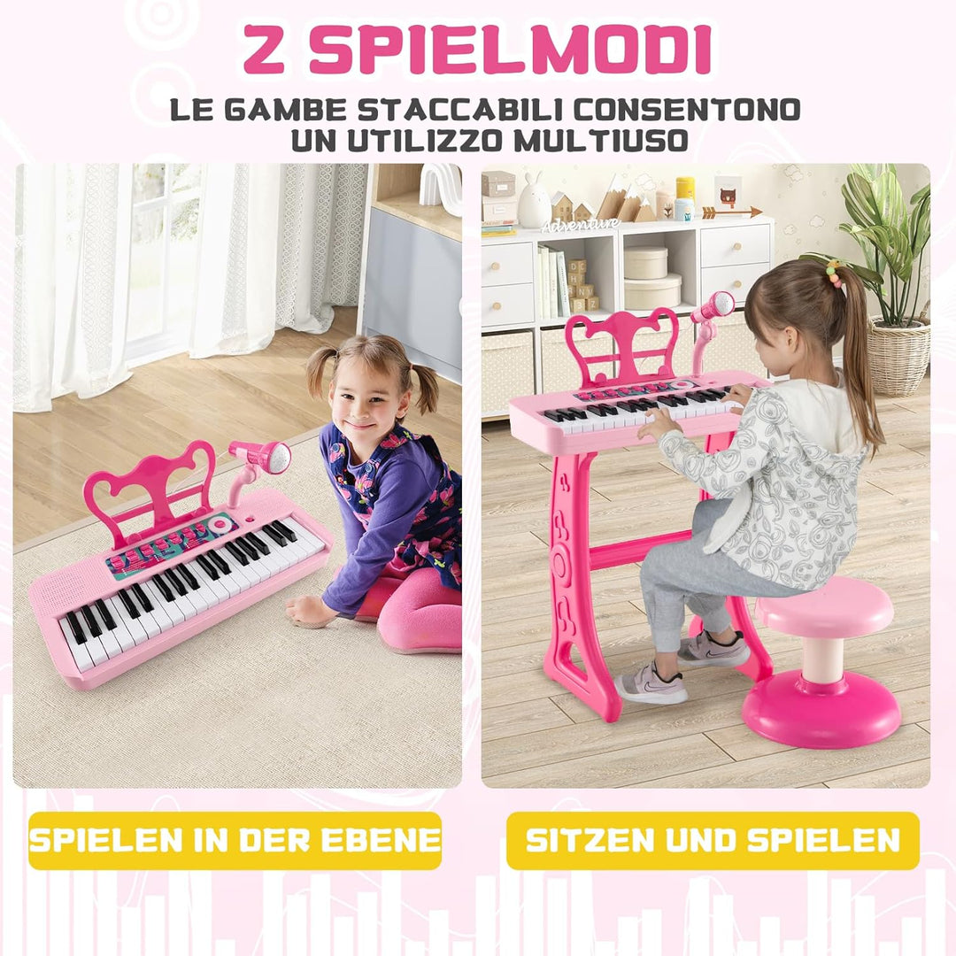 DREAMADE Kinder Keyboard, 37 Tasten E-Piano mit Notenständer & Mikrofon & Hocker, Klavier Spielzeug