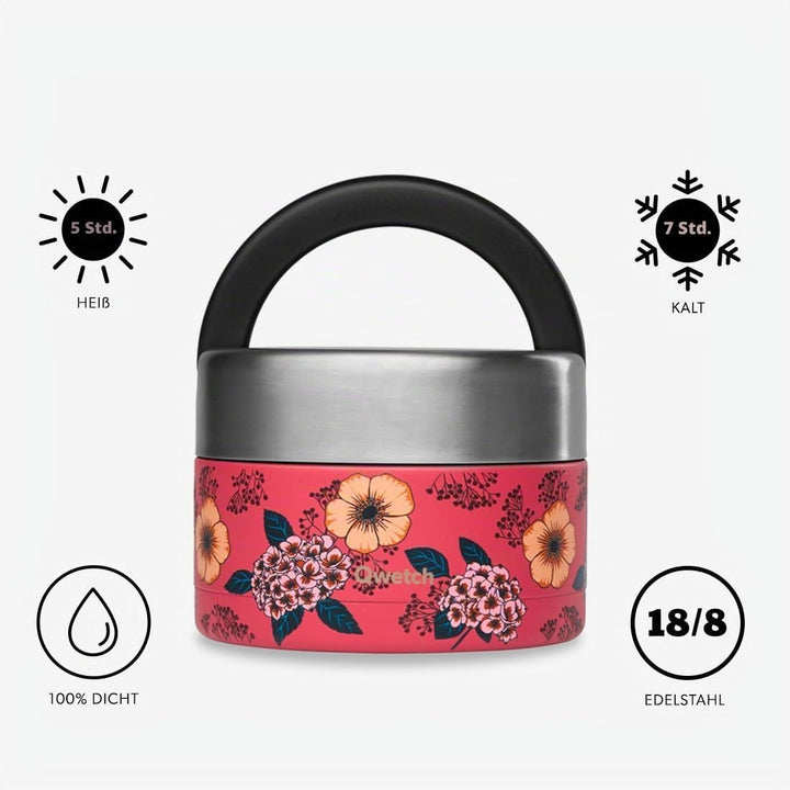 QWETCH - Thermobehälter für Essen mit Griff - 650ml Anemonen - Lunchbox Edelstahl Isotherm - 5h Heis