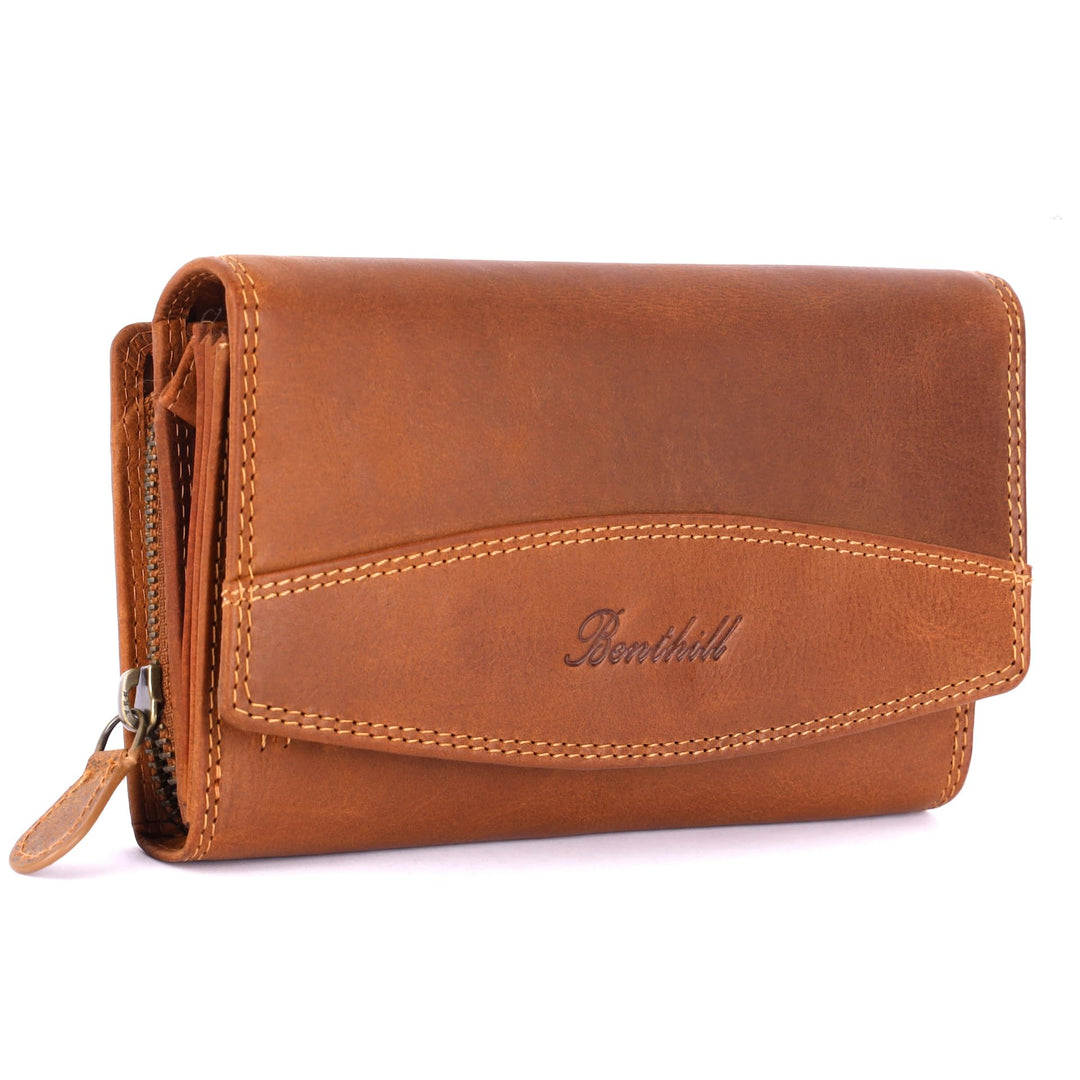 Benthill Geldbörse Gross Echt-Leder - Damen XL Portemonnaie mit RFID Schutz - Frauen Vintage Geldbeu