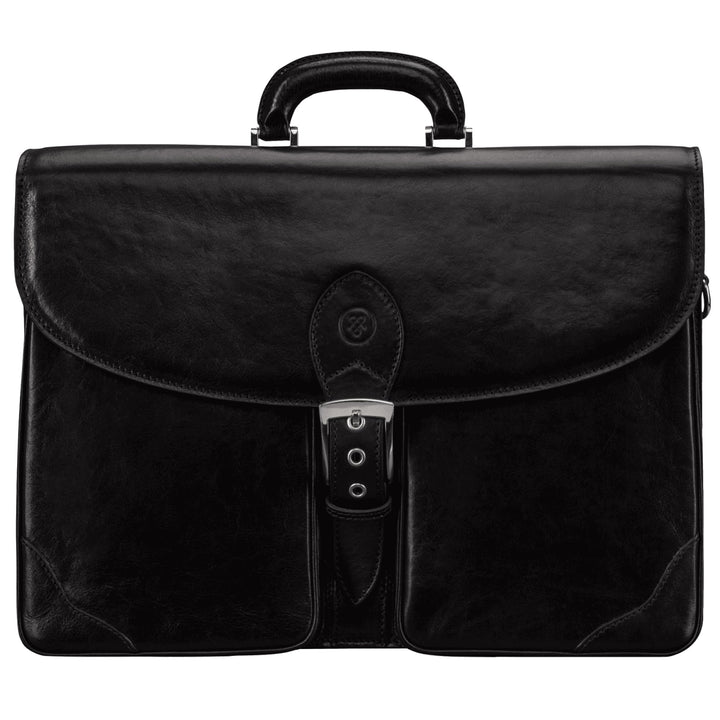 Maxwell Scott Italienische Herren Leder Aktentasche Tomacelli in Schwarz, Schwarz