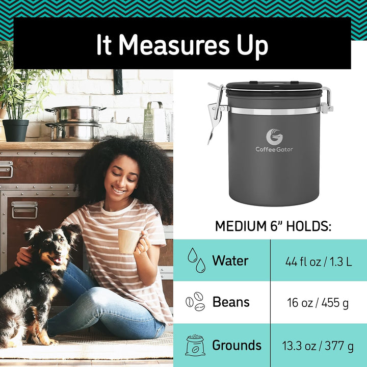 Coffee Gator Kaffeedose Luftdicht 2er Set (Mittel 1,3 L) - Kaffeebohnen Behälter aus Edelstahl mit C