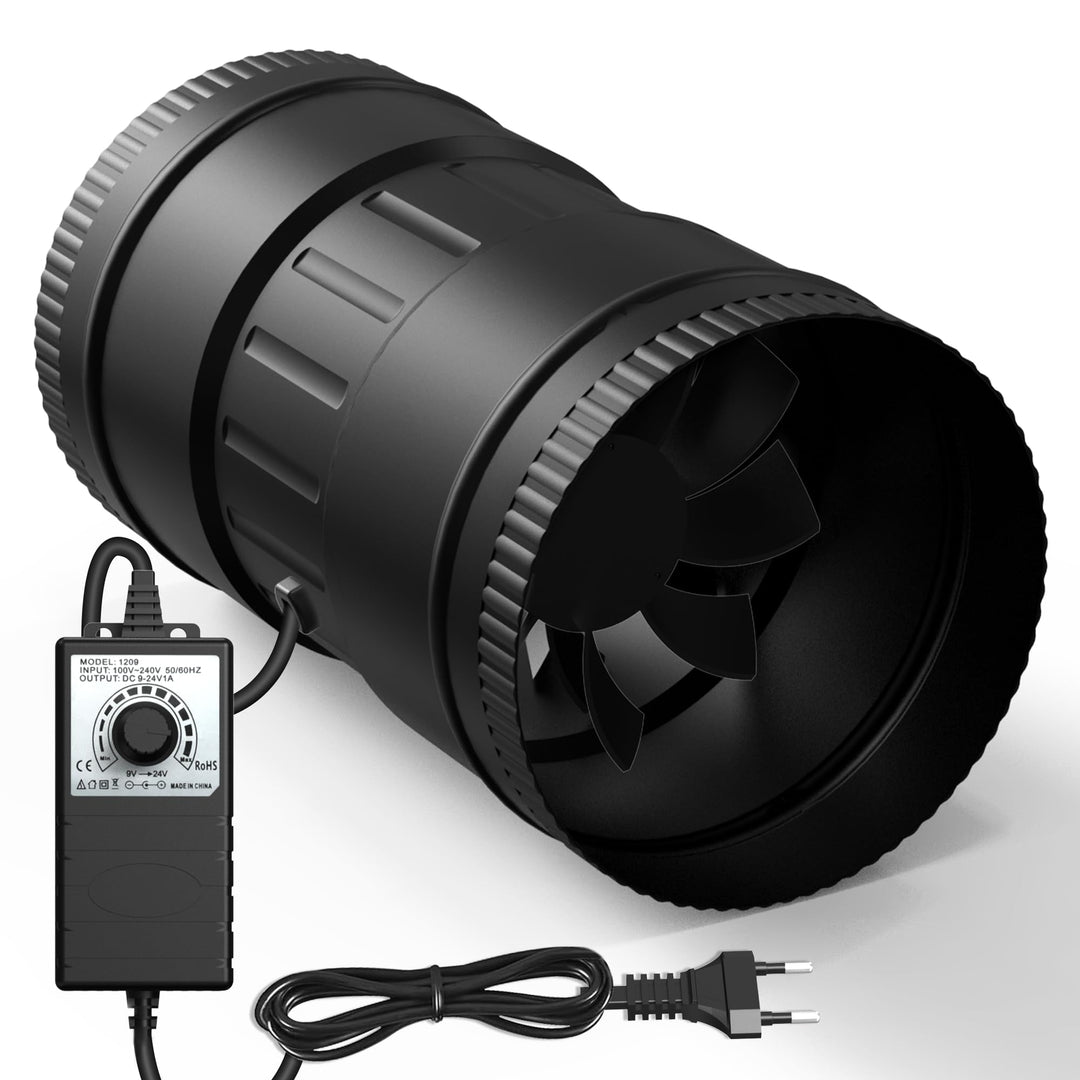 Regelbar Rohrventilator 100mm, Rohrlüfter 221m³/h, Abluftventilator für Wintergarten Growzelte Kelle