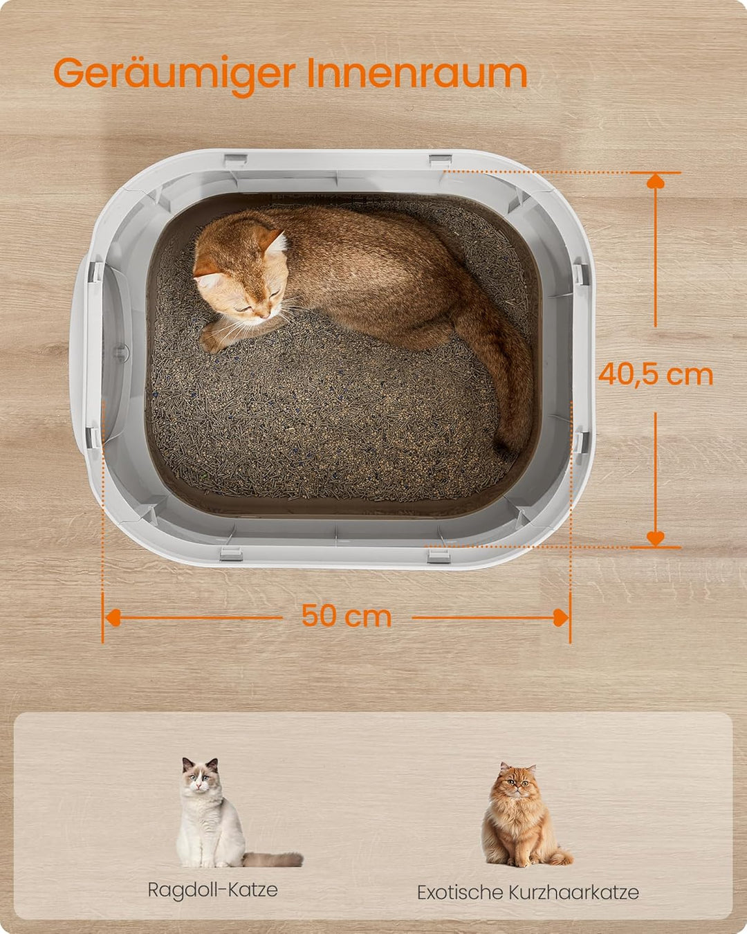 Feandrea Katzenklo, Katzentoilette XXL, mit Deckel, ausziehbares Tablett, Schaufel, Bürste, für Katz
