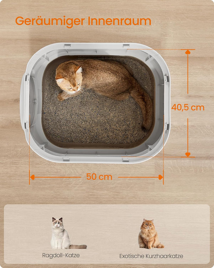 Feandrea Katzenklo, Katzentoilette XXL, mit Deckel, ausziehbares Tablett, Schaufel, Bürste, für Katz
