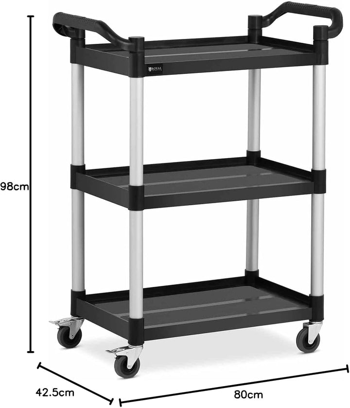Royal Catering RC-PSTB3800 Servierwagen Teewagen Küchenwagen Gastro 3 Borde 4 Räder bis 90 kg 63 x 4