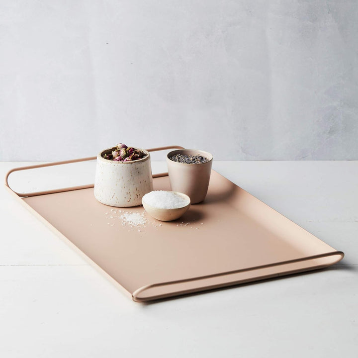 Point-Virgule Serviertablett aus Metall mit Handgriffe, Trendiger deko tablett für Küche, Puder rosa