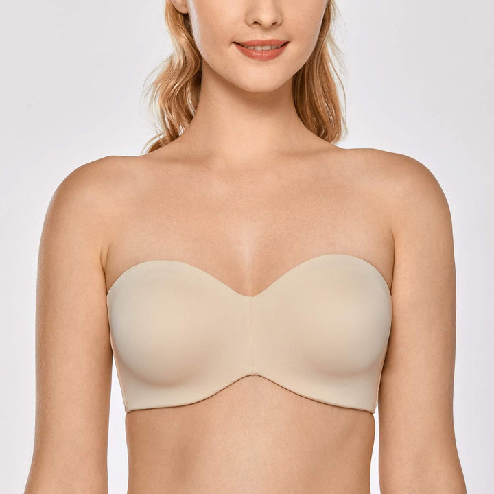 DELIMIRA Damen Minimizer Trägerloser BH mit Bügel Grosse Grössen Dirndl Bandeau BH ohne Polster 75B