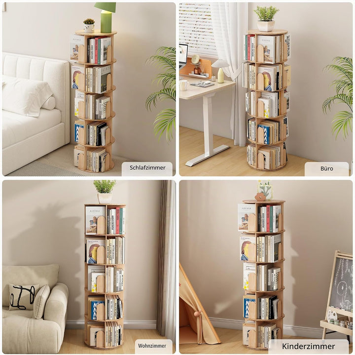 Bücherregal Kinder, 360° Drehbares Bücherregal mit 5 Ebenen, Drehregal Spielzeugregal, Multifunktion
