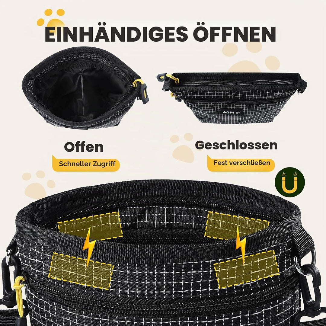 AGPTEK Leckerlitasche für Hunde, Futterbeutel Hund mit Kotbeutelspender zum Umhängen, Freihändige Hu