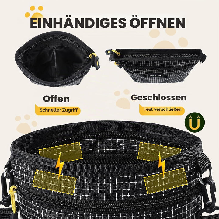 AGPTEK Leckerlitasche für Hunde, Futterbeutel Hund mit Kotbeutelspender zum Umhängen, Freihändige Hu