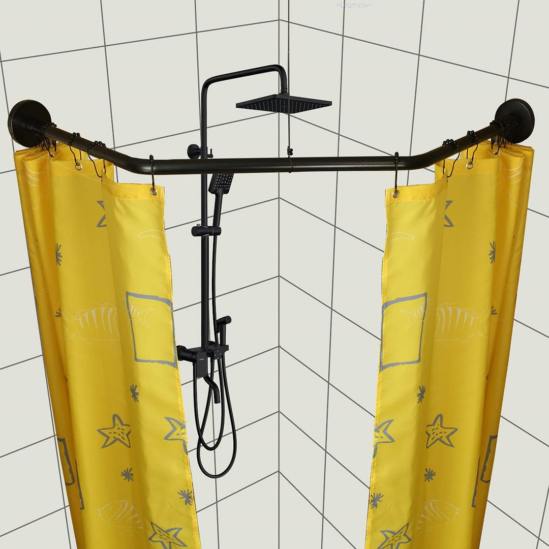 Sikaiqi Dehnbare 304 Edelstahl L-Form Bad Badewanne Eck-Duschvorhangstange (Diamond Schwarzer, Länge