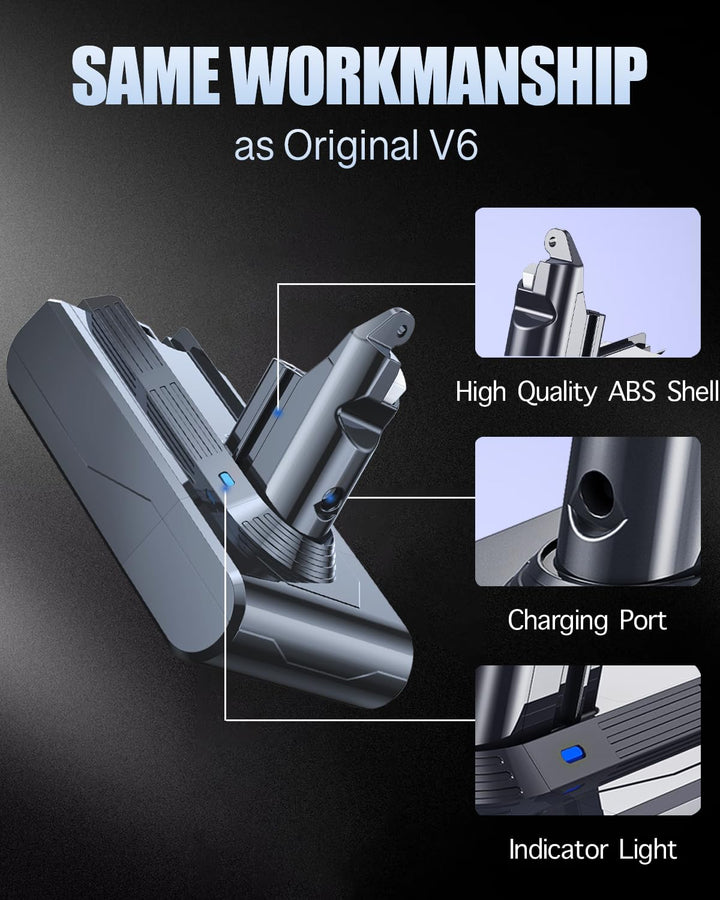 6000mAh V6 Ersatzakku für Dyson V6 Akku Kompatibel mit DC62 DC58 DC59 DC61 Animal DC72 DC74 SV03 SV0