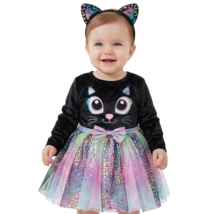 IKALI Baby Mädchen Katzen Kostüm Kleid Süsses Schwarzes Katze Outfit mit Regenbogen Tüllrock Für Kar