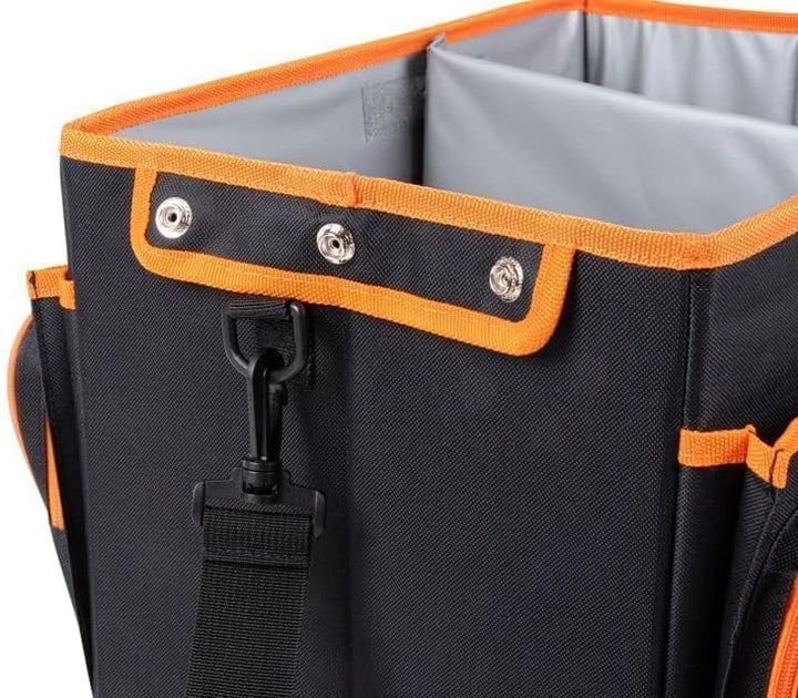 BLACK+DECKER Kofferraum-Organizer – 47,5 x 25 x 30 cm – mit Tragegurt – Getränkehalter – Grau/Orange