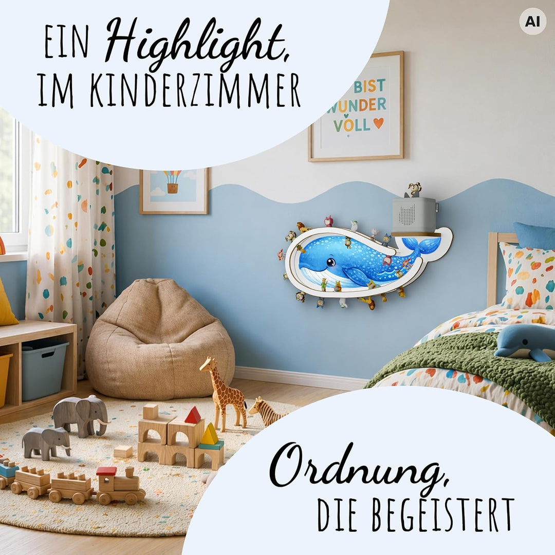 Holzura Wal Tonie Regal für Toniebox 2 – magnetisches Wandregal ohne Personalisierung für über 50 To