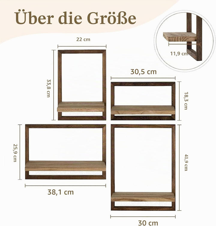 4er Wandregal Holz Schweberegal Regal, Dekorative Regale aus Massive Holz, Schweberegal Stabiles Hän
