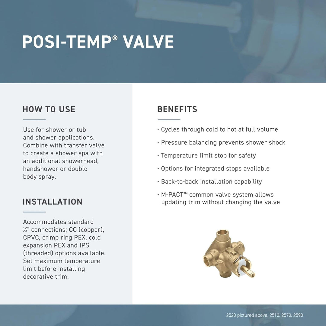 Moen T2193NH Align Posi-Temp Pressure Balancing Modern Tub and Shower Trim Kit Without Showerhead Va