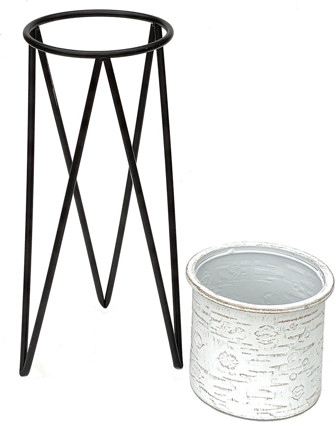 DanDiBo Blumenhocker mit Topf Metall Schwarz Weiss S 50 cm Blumenständer 96043 Blumensäule Modern Pf