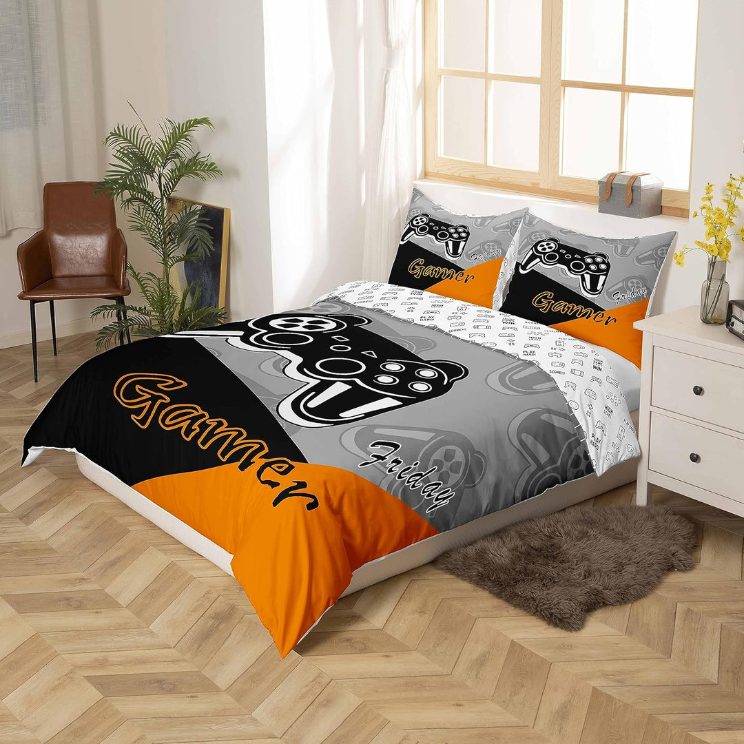 Loussiesd Gamer für Jungen, Videospiele, Bettbezug, Bettbezug mit 1 Bettbezug und 1 Kissenbezug, Ora