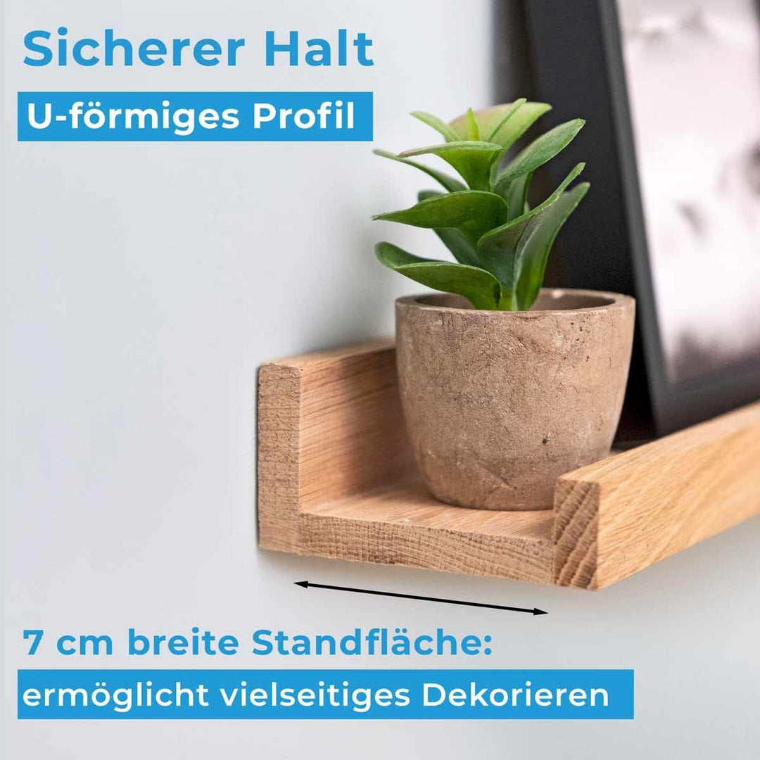 PHOTOLINI Wandregal stabiles MDF-Holz schwarz 70 cm, Schweberegal, 2er Set, modernes Design, Bilderl