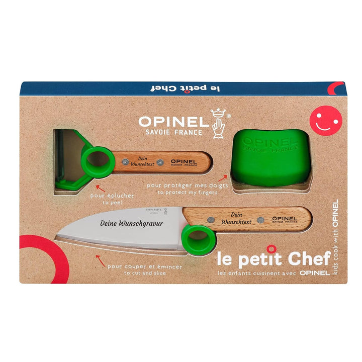 Opinel Le Petit Chef Kinder-Küchenmesser-Set mit Holzgriff | 3-teilig | persönliche Gravur | Sparsch